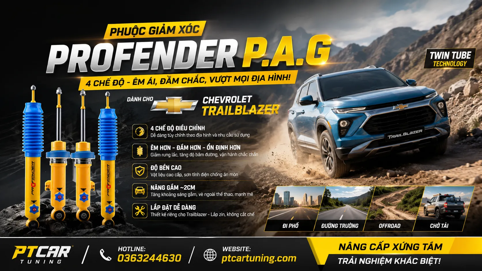 Phuộc Giảm Xóc Profender PAG 4 Chế Độ Cho Chevrolet Trailblazer